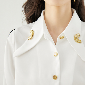 Női Chenille hosszú ujjú felső, egyszínű, polo gallér, gombos plackettel, kapcsokkal, egyenes szabás, őszi 2023