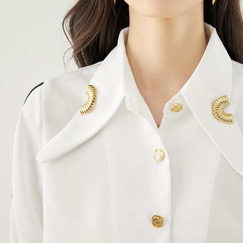 Női Chenille hosszú ujjú felső, egyszínű, polo gallér, gombos plackettel, kapcsokkal, egyenes szabás, őszi 2023