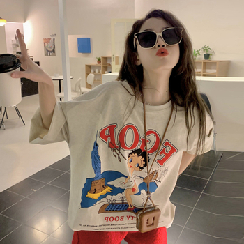 Pamut rövid ujjú póló kerek nyakkal, laza szabású, anime karikatúra mintával