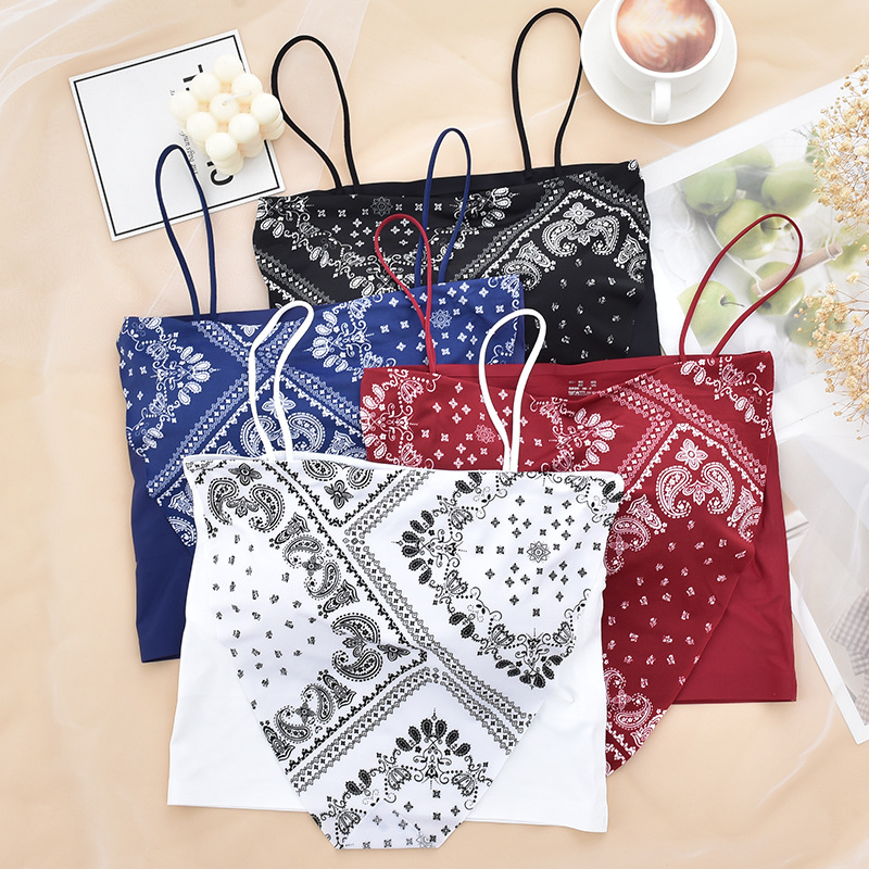 Top bez naramenica od Ice Silk s jastučićem za grudi, otisak cvijeta kasaju, puni košar i tanak kalup košar
