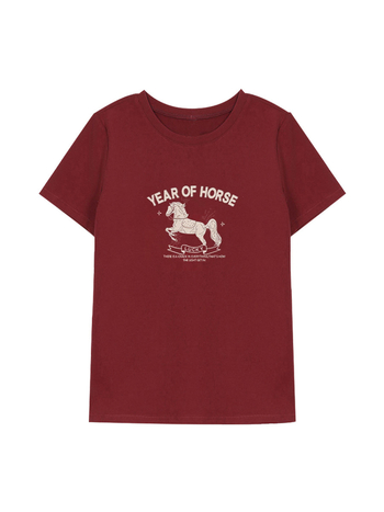 Ženski T-shirt od combed cotton, opušten kroj, okrugli izrez, kratke rukave, jednobojna boja, standardna duljina (50–65 cm)