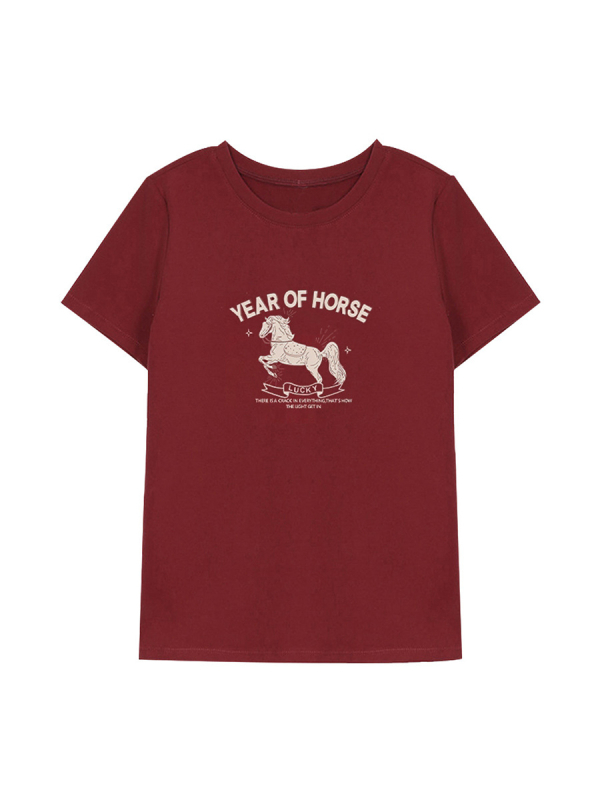 Ženski T-shirt od combed cotton, opušten kroj, okrugli izrez, kratke rukave, jednobojna boja, standardna duljina (50–65 cm)