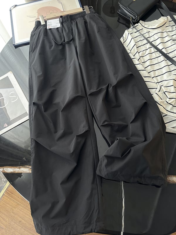 Női nylon cargo munkaruházati nadrág, elasztikus derék, vastag anyag, egyenes szabású, 95% nylon, ősz 2025