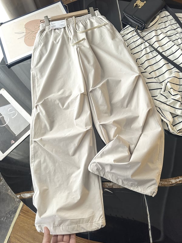 Női nylon cargo munkaruházati nadrág, elasztikus derék, vastag anyag, egyenes szabású, 95% nylon, ősz 2025