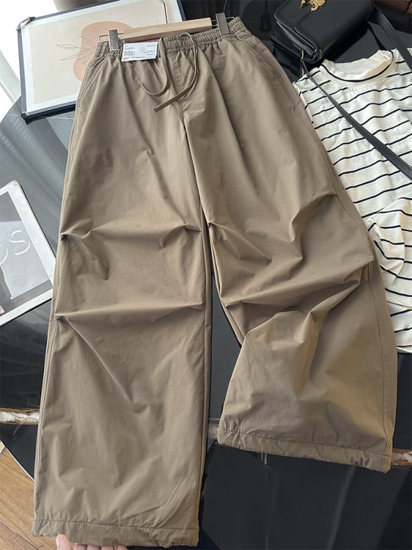 Női nylon cargo munkaruházati nadrág, elasztikus derék, vastag anyag, egyenes szabású, 95% nylon, ősz 2025