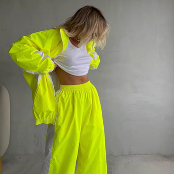 Ženski casual kostim s hlačama i kardiganom na zip s dugim rukavima, colorblock dizajn, poliester 95%+
