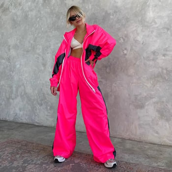 Ženski casual kostim s hlačama i kardiganom na zip s dugim rukavima, colorblock dizajn, poliester 95%+
