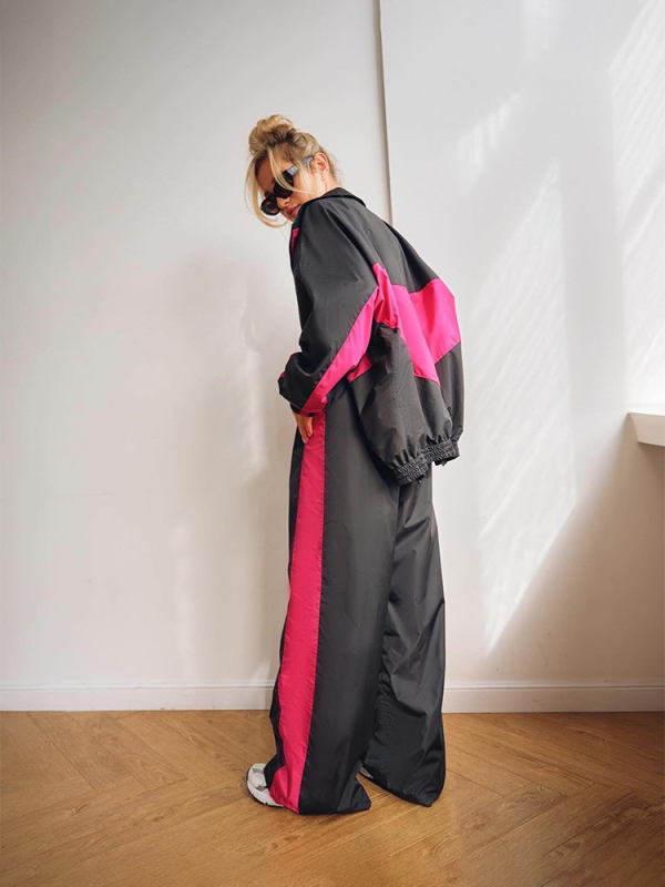 Ženski casual kostim s hlačama i kardiganom na zip s dugim rukavima, colorblock dizajn, poliester 95%+