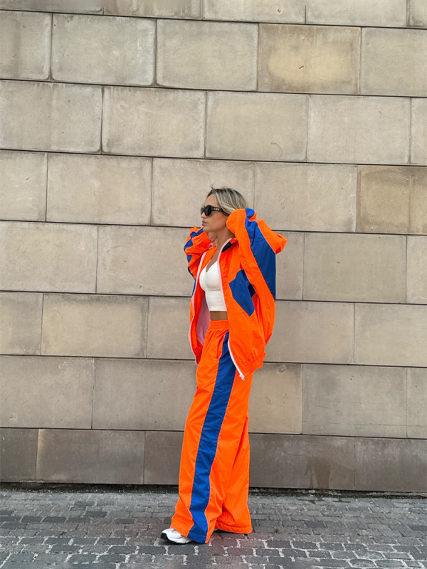 Ženski casual kostim s hlačama i kardiganom na zip s dugim rukavima, colorblock dizajn, poliester 95%+