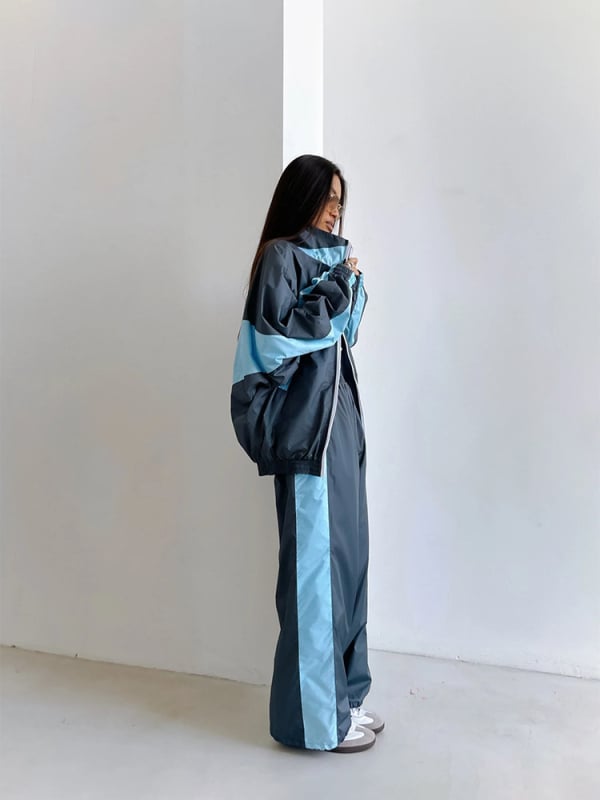Ženski casual kostim s hlačama i kardiganom na zip s dugim rukavima, colorblock dizajn, poliester 95%+