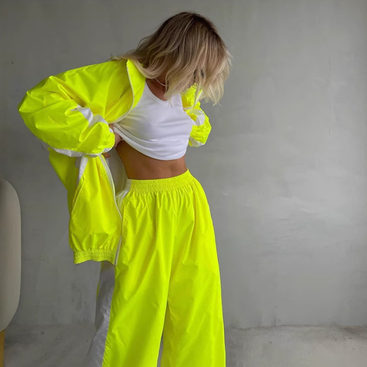 Ženski casual kostim s hlačama i kardiganom na zip s dugim rukavima, colorblock dizajn, poliester 95%+