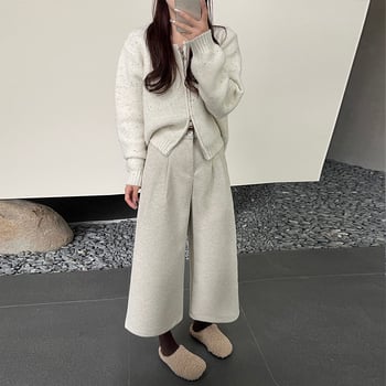 Ženske široke hlače s visokim strukom, kratkog kroja, vunena tkanina s elastanom, 95%+ udio, zimska 2025 kolekcija, elegantan gradski stil