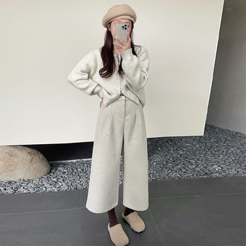 Ženske široke hlače s visokim strukom, kratkog kroja, vunena tkanina s elastanom, 95%+ udio, zimska 2025 kolekcija, elegantan gradski stil