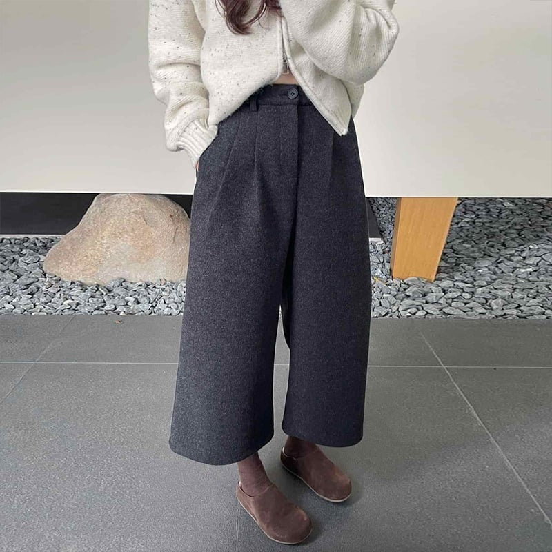 Ženske široke hlače s visokim strukom, kratkog kroja, vunena tkanina s elastanom, 95%+ udio, zimska 2025 kolekcija, elegantan gradski stil