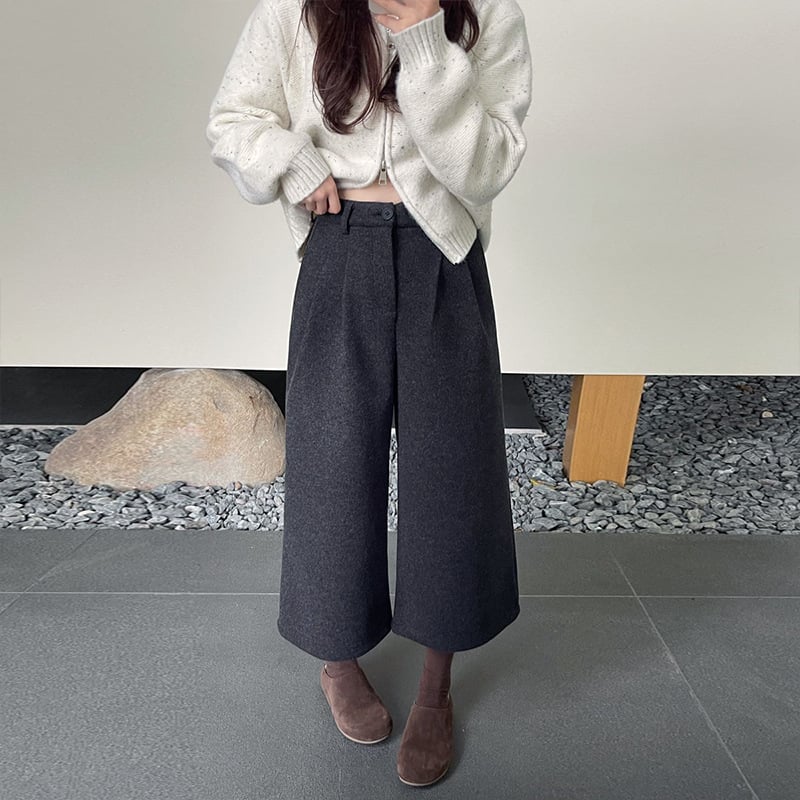 Ženske široke hlače s visokim strukom, kratkog kroja, vunena tkanina s elastanom, 95%+ udio, zimska 2025 kolekcija, elegantan gradski stil