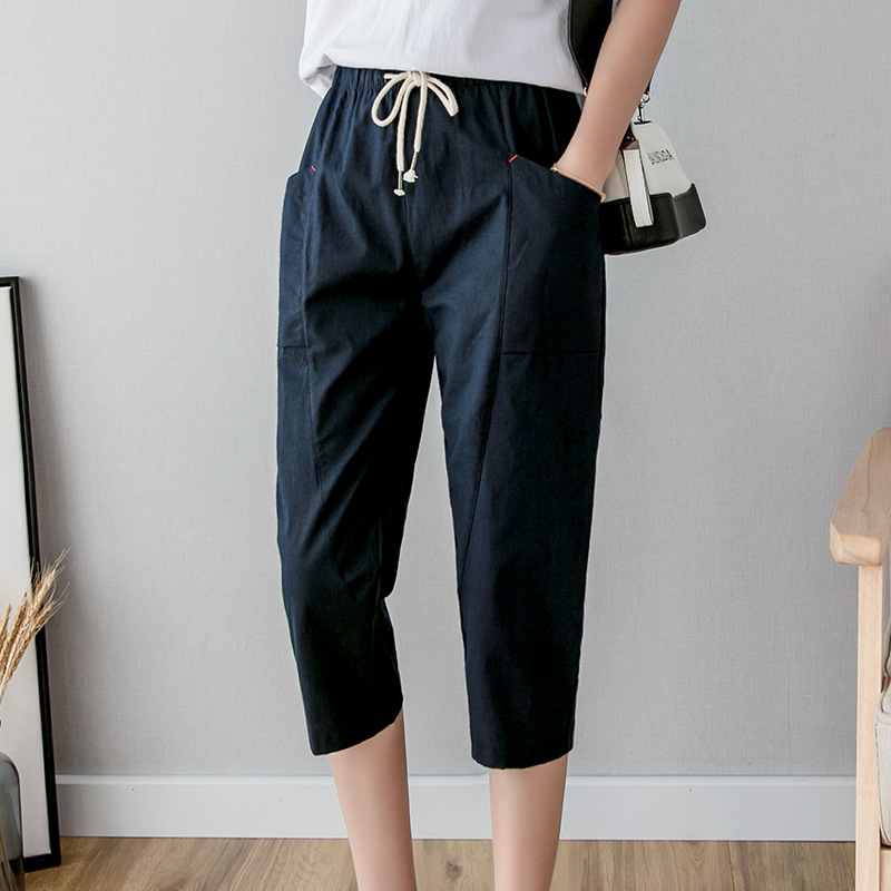 Ženske haram hlače od 95% pamuka, slobodan kroj, skraćena dužina, gradski stil
