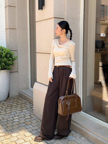 Női casual széles lábú nadrág Tencelből, magas derék, laza szabás, felhajtott szeg, 50–70% Lyocell-tartalom