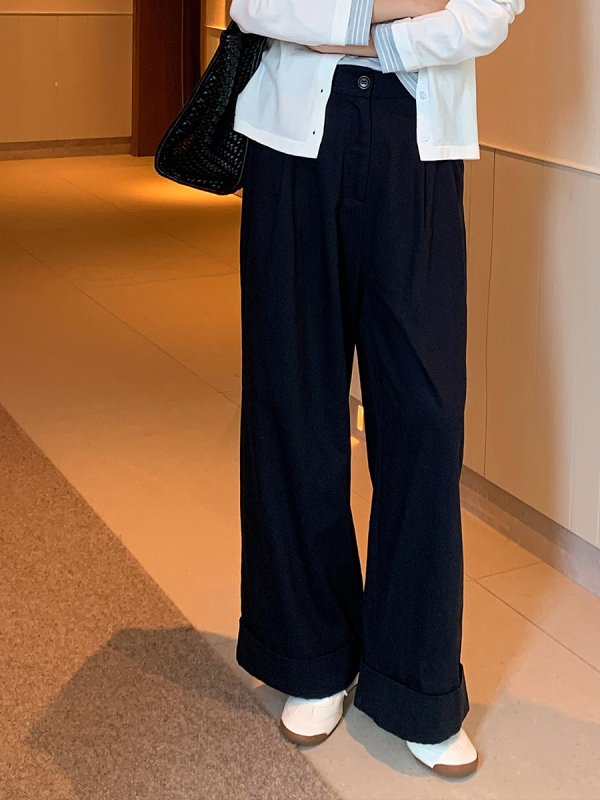 Női casual széles lábú nadrág Tencelből, magas derék, laza szabás, felhajtott szeg, 50–70% Lyocell-tartalom
