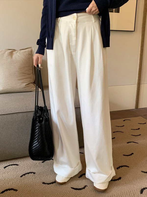 Női casual széles lábú nadrág Tencelből, magas derék, laza szabás, felhajtott szeg, 50–70% Lyocell-tartalom