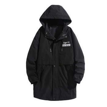 Palton trench pentru bărbați, lungime medie, guler cu stand, fermoar, material ușor din poliester, pentru toamnă.