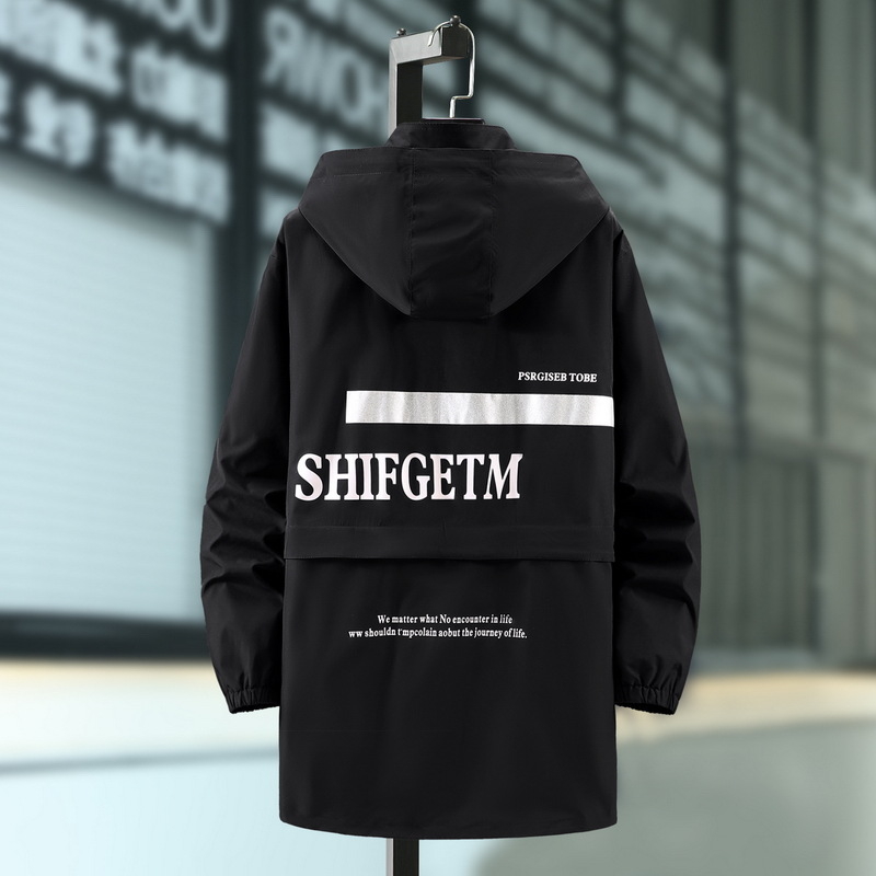 Palton trench pentru bărbați, lungime medie, guler cu stand, fermoar, material ușor din poliester, pentru toamnă.