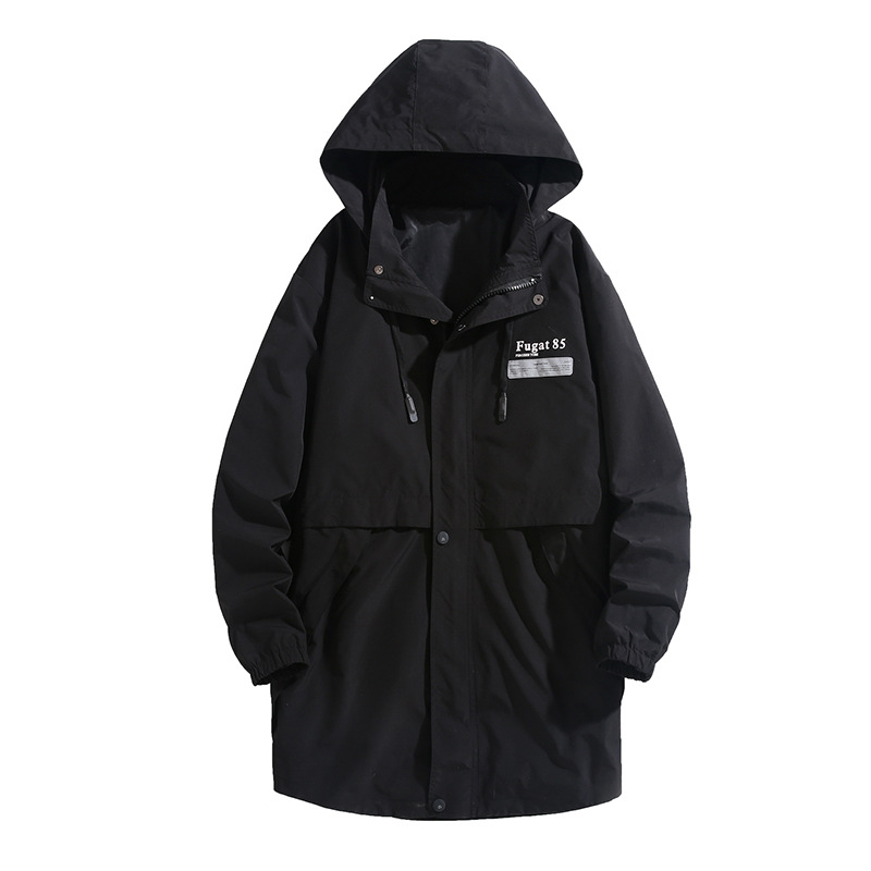 Palton trench pentru bărbați, lungime medie, guler cu stand, fermoar, material ușor din poliester, pentru toamnă.