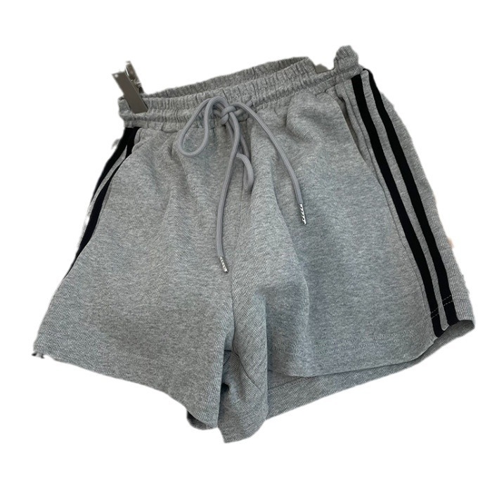 Ženske casual hlače ravnog kroja, 3/4 dužine, prugaste, elastični pojas, mješavina pamuka i poliestera