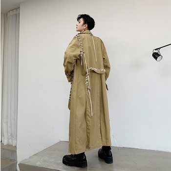 Muški dugi trench coat s reverom tipa lapel, dvostruko kopčanje, pojas, pamuk, jednobojan, udoban kroj za jesen