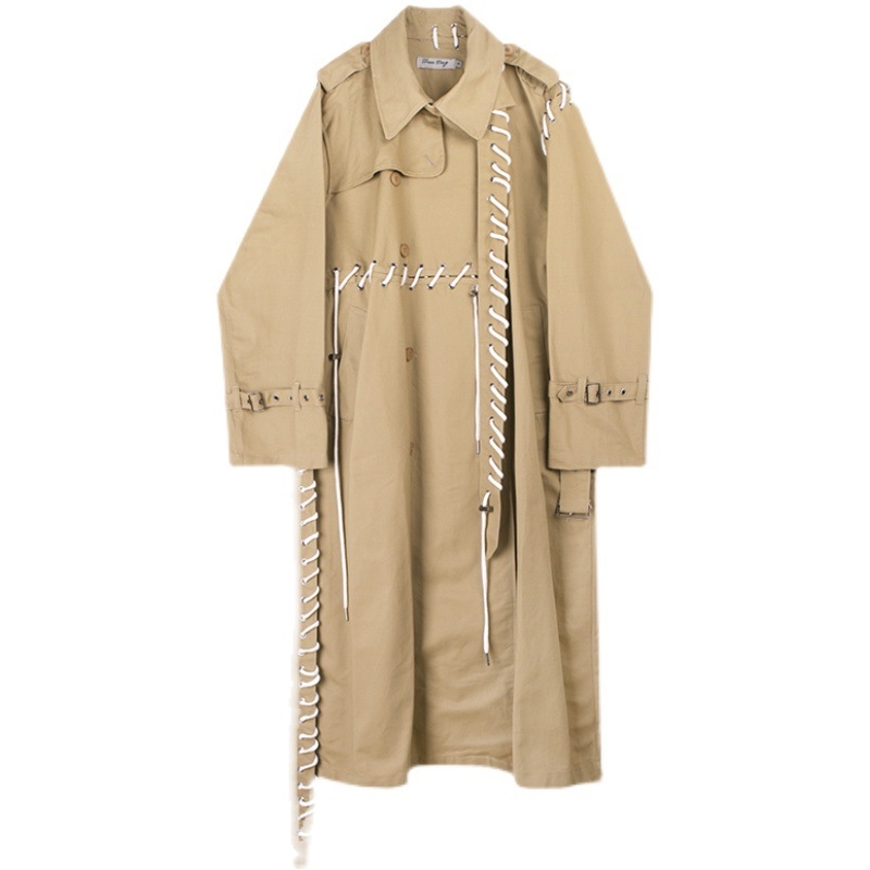 Muški dugi trench coat s reverom tipa lapel, dvostruko kopčanje, pojas, pamuk, jednobojan, udoban kroj za jesen