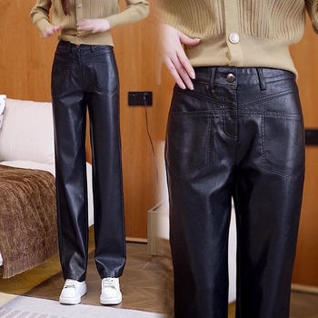 Ženske hlače visokog struka i širokih nogavica od akrilnih vlakana, casual gradski stil, zima 2024, sadržaj vlakna 95%+