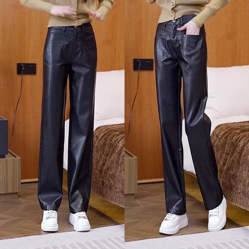 Ženske hlače visokog struka i širokih nogavica od akrilnih vlakana, casual gradski stil, zima 2024, sadržaj vlakna 95%+