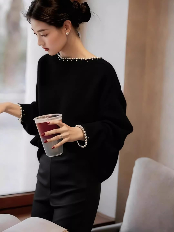 Pleteni džemper s golom tipa gljiva, dugi rukavi, kapuljača, književno-retro stil