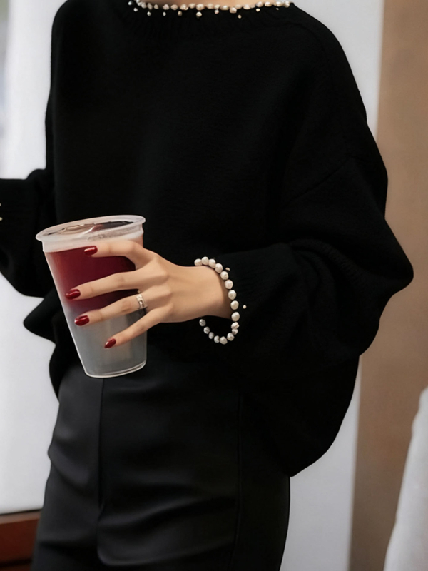 Pleteni džemper s golom tipa gljiva, dugi rukavi, kapuljača, književno-retro stil