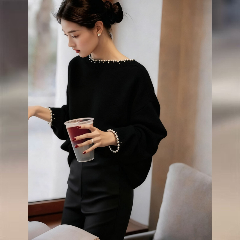 Pleteni džemper s golom tipa gljiva, dugi rukavi, kapuljača, književno-retro stil