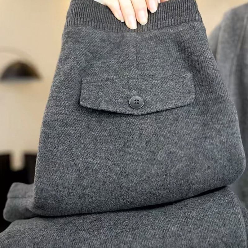 Ženske duge hlače ravnog kroja od vunene i spandeks tkanine, minimalistički japansko-korejski stil, zima 2025