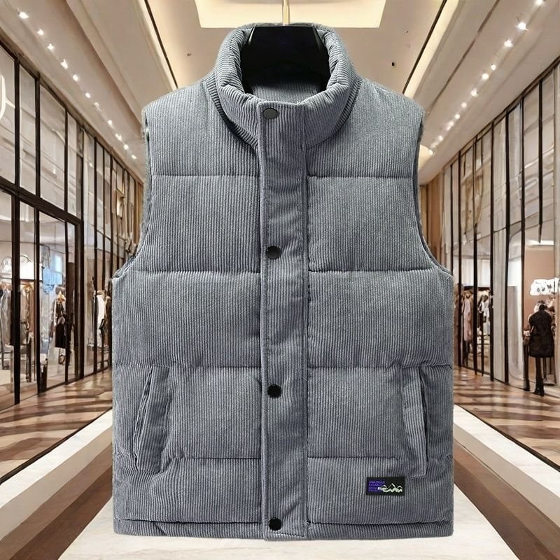 Vesta din bumbac, corduroy, cu model pe dungi, groasă, cu glugă și guler înalt