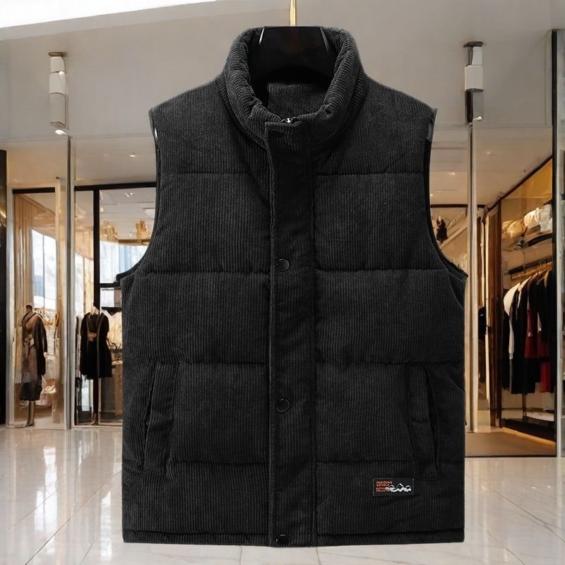 Vesta din bumbac, corduroy, cu model pe dungi, groasă, cu glugă și guler înalt