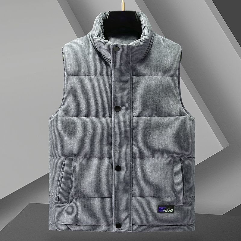 Vesta din bumbac, corduroy, cu model pe dungi, groasă, cu glugă și guler înalt