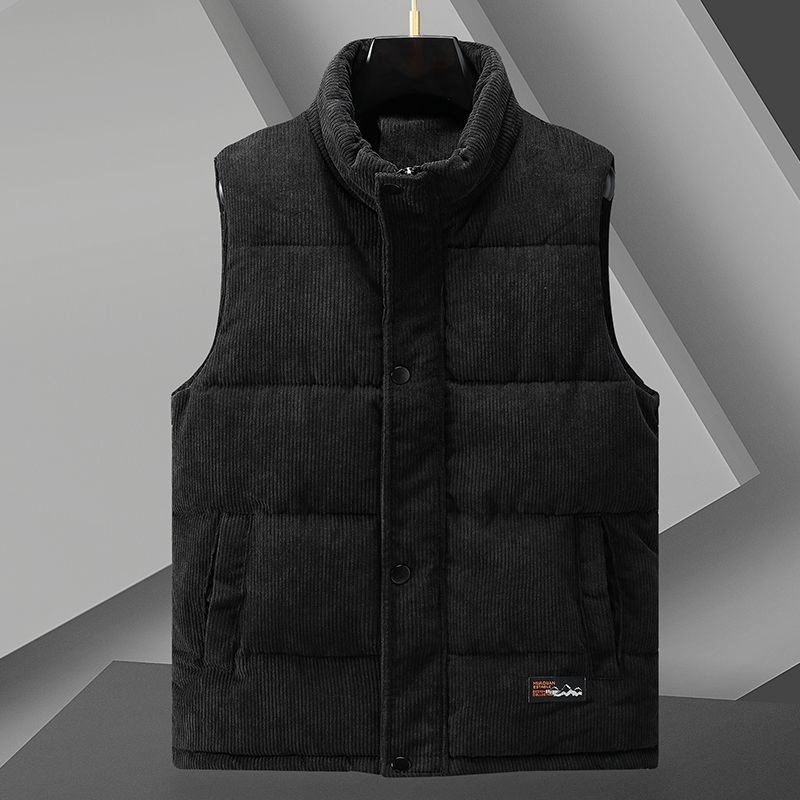 Vesta din bumbac, corduroy, cu model pe dungi, groasă, cu glugă și guler înalt