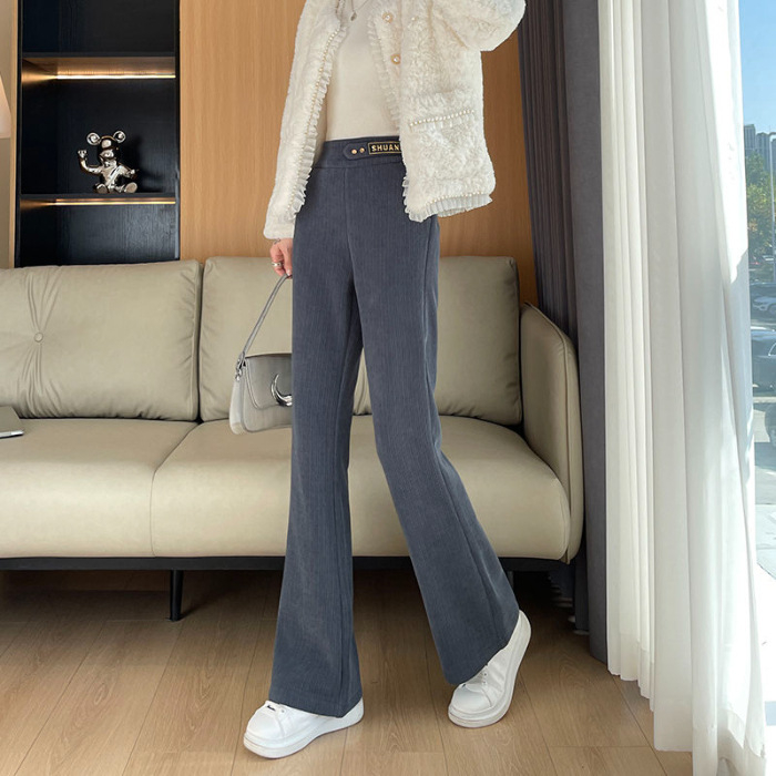 Pantaloni largi din chenille, cu căptușeală de fleece, croială dreaptă, lungime 3/4, groși