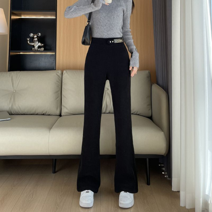 Pantaloni largi din chenille, cu căptușeală de fleece, croială dreaptă, lungime 3/4, groși