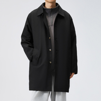 Muška windbreaker jakna srednje dužine, kapuljača, rever ovratnik, zatvarač, ležerni kroj, proljetno-jesenski stil, acetatna vlakna s poliesterom
