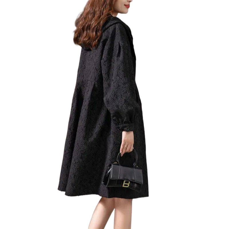 Damska jacquard windbreaker srednje duljine, s kapuljom, A-kroj, chenille i spandex, rukavi princeze