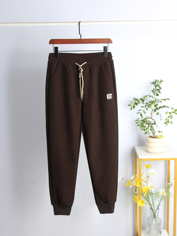 Ženske jogger hlače, visok struk, šnurica, širok kroj, ekstra debele, pamuk-poliester-spandex mješavina.