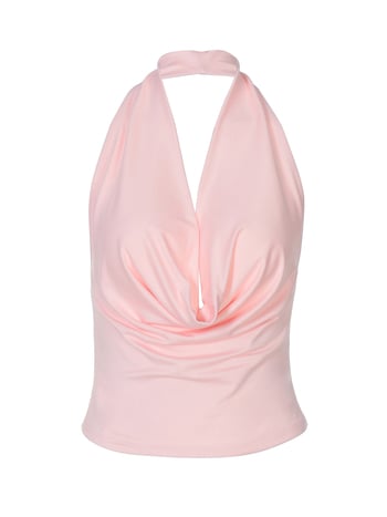 Női csőtop halter nyakú, nyitott hátsóval, slim fit, rövid fazon, pamut-poliészter keverék, mikro-elasztikus