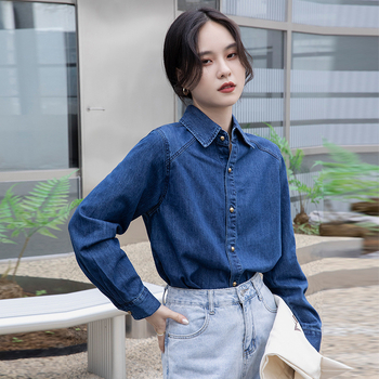 Plava denim košuljo-jakna za žene, proljeće 2025, retro, svestran široki kroj, dugi rukav, za manje veličine