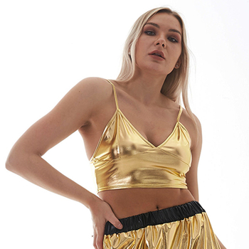 Női vállpántos top – ultra rövid, egyszínű poliészter-spandex anyag, karcsú szabás, nyár 2022