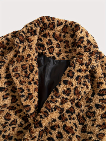 Muški zimski kaput od pliša s leopard printom, rever, kopčano zatvaranje, topao, svakodnevni stil.