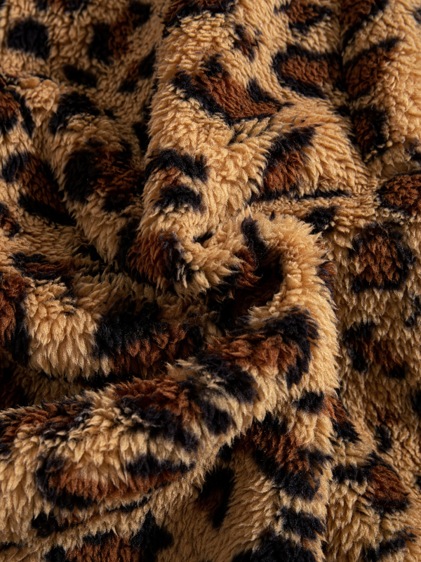 Muški zimski kaput od pliša s leopard printom, rever, kopčano zatvaranje, topao, svakodnevni stil.