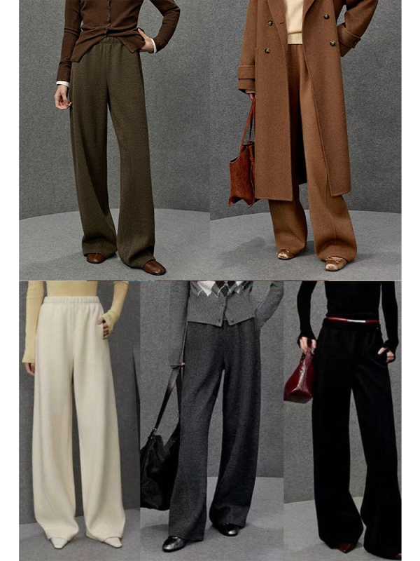 Ženske široke hlače od ovčje vune s Lyocellom, visok pas, duge, minimalistički stil